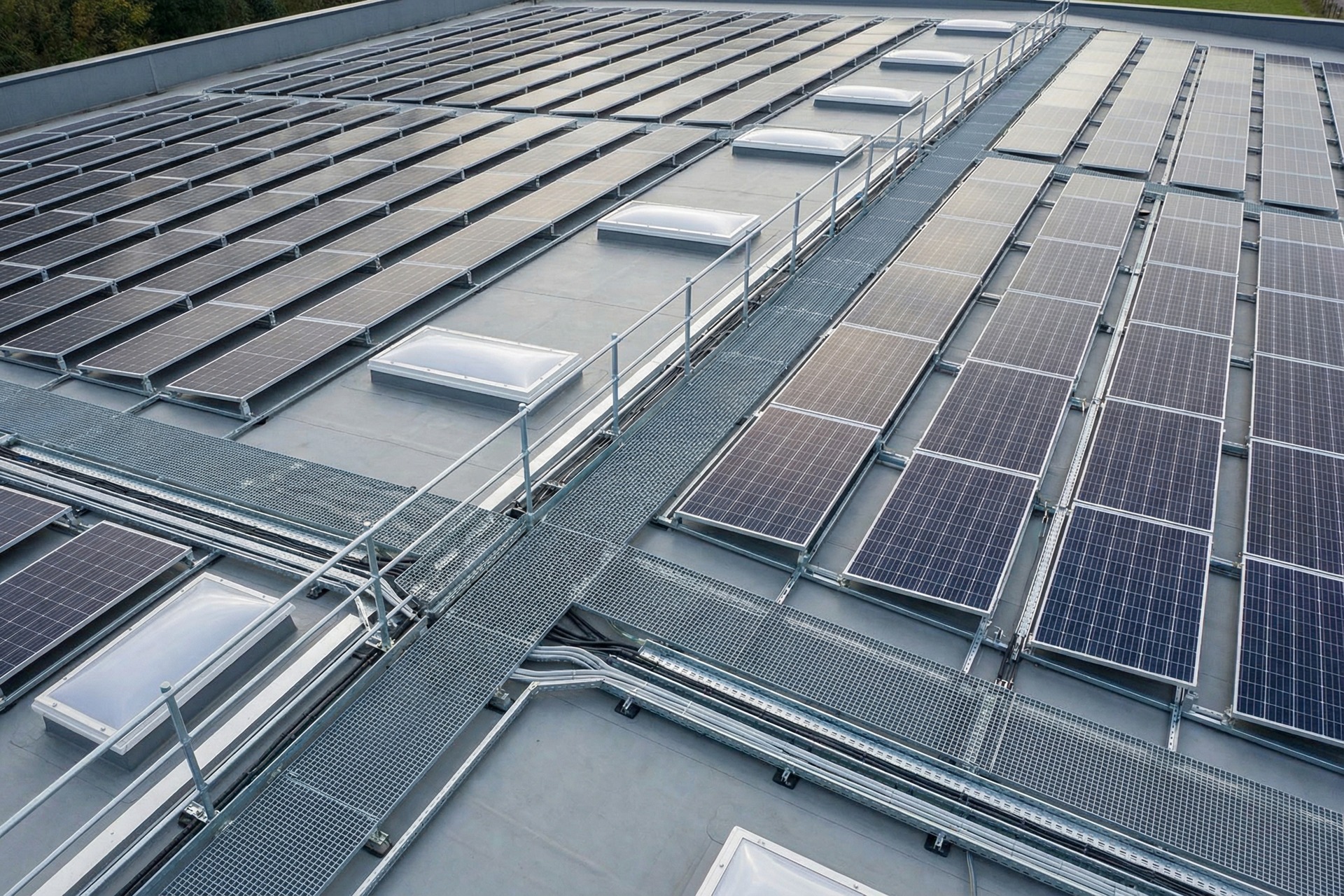 Solar PV array on a commercial roof