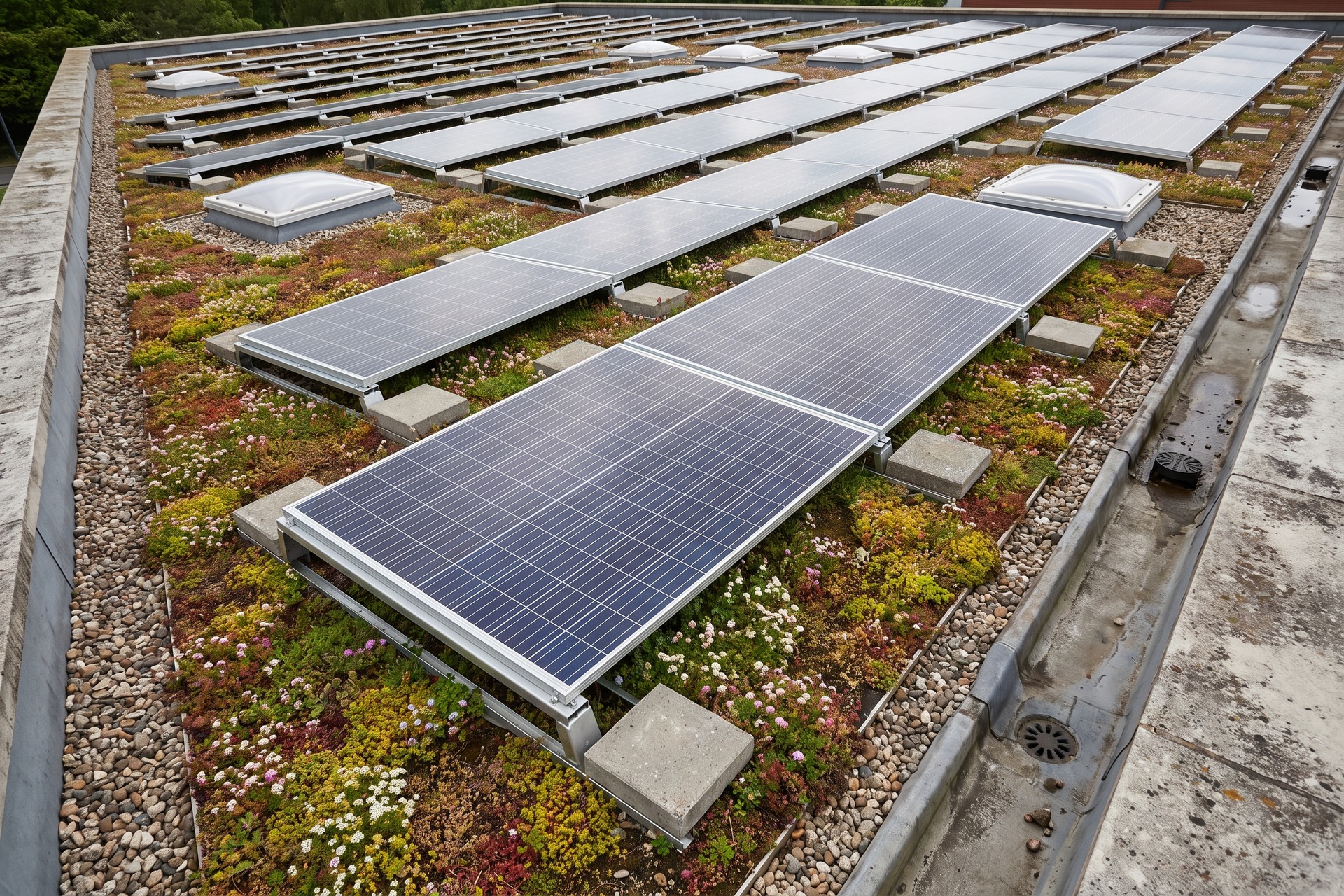 Bio solar roof with planting and PV arrays