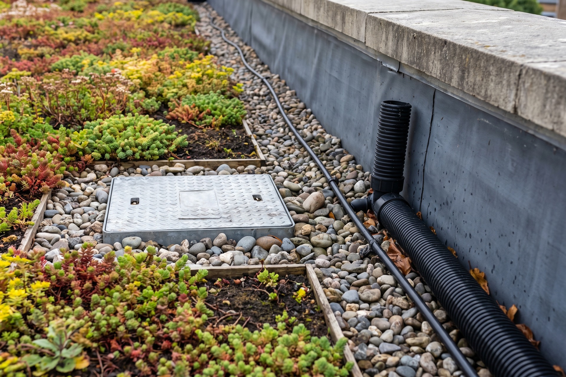 Green roof drainage and irrigation detail