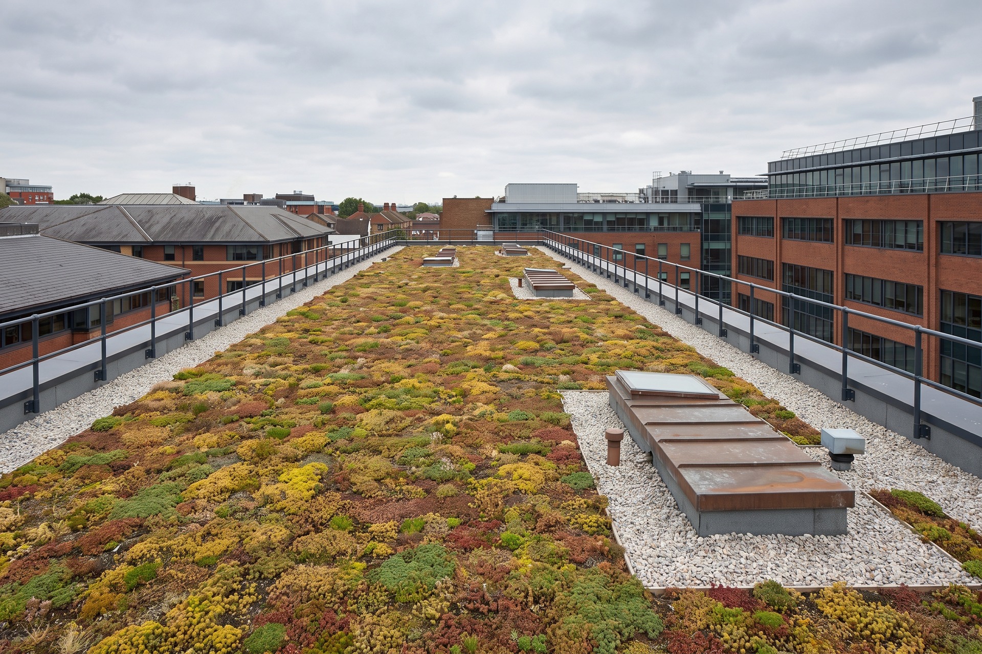 Extensive green roof with sedum planting