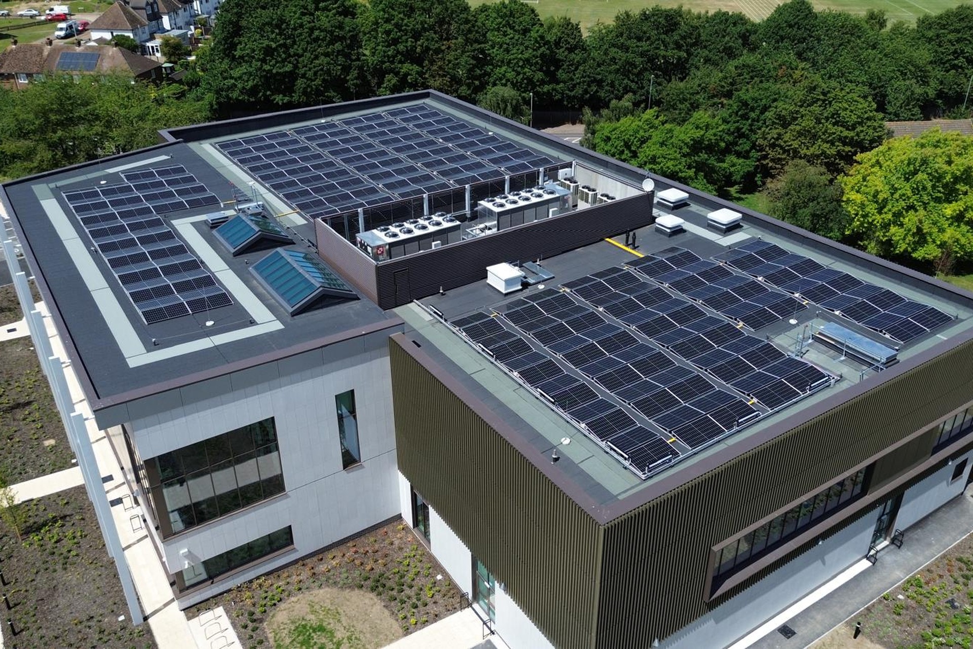 Solar PV arrays on commercial roof