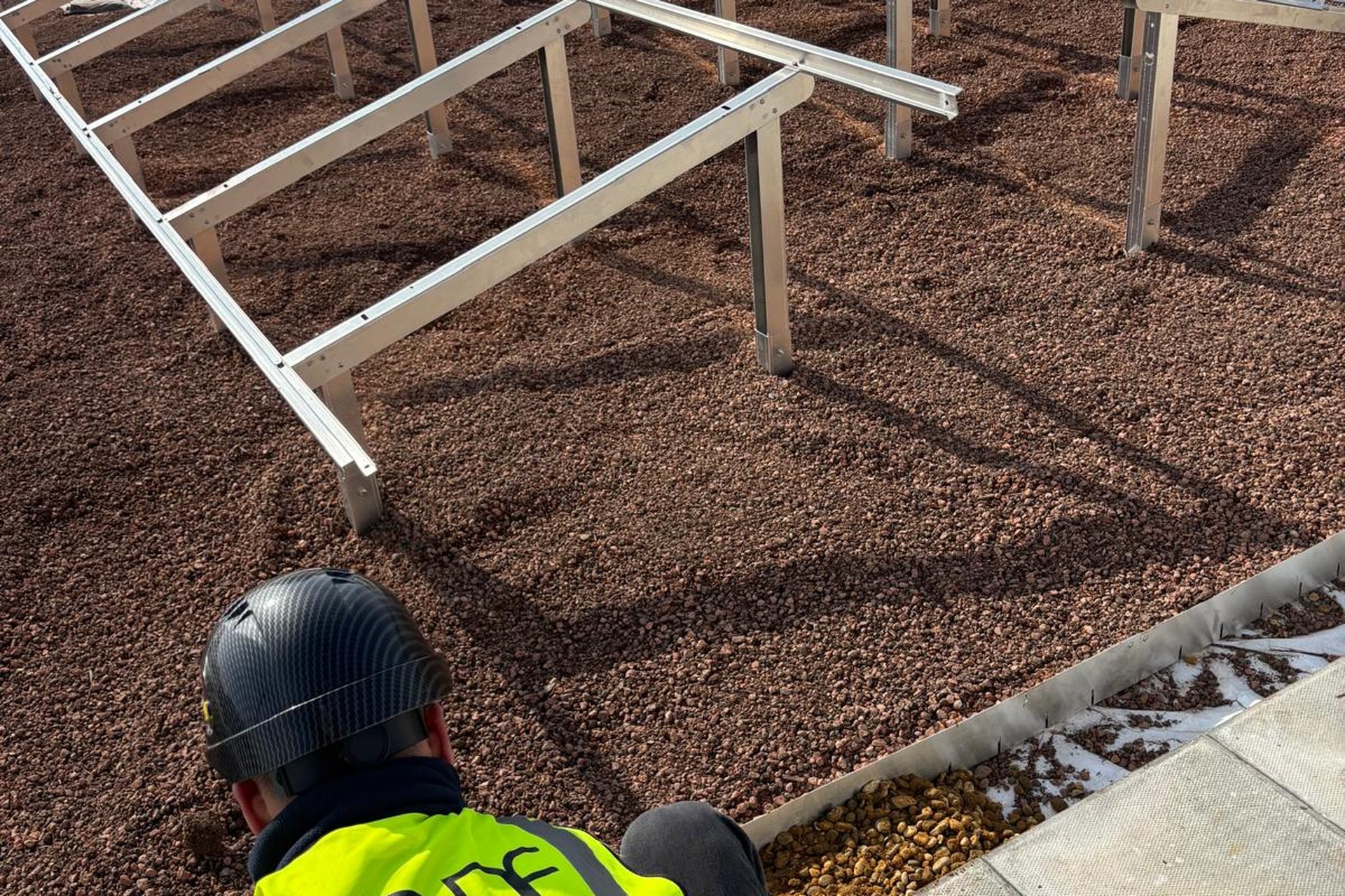 Bio solar roof with sedum planting and photovoltaic arrays